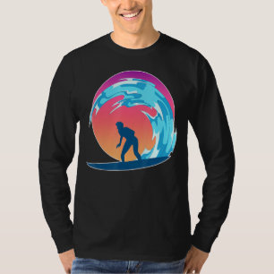 Surfboard Surfer Sea Waves Water Sport Ocean Sunse T-Shirt