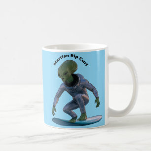 Surfboard Surfing Space Martian Riding a Wave URM Coffee Mug