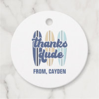 Surfboard thanks dude Beach Birthday Favour Tags