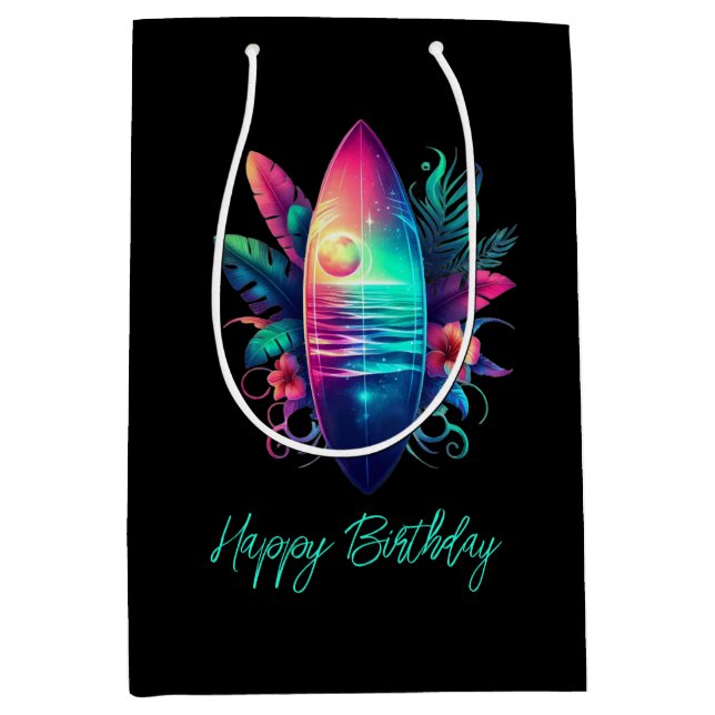 Surfboard Tropical Beach- Medium Gift Bag (Front)