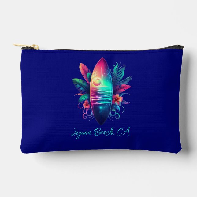 Surfboard Tropical Beach Zippered Pouch (Front)