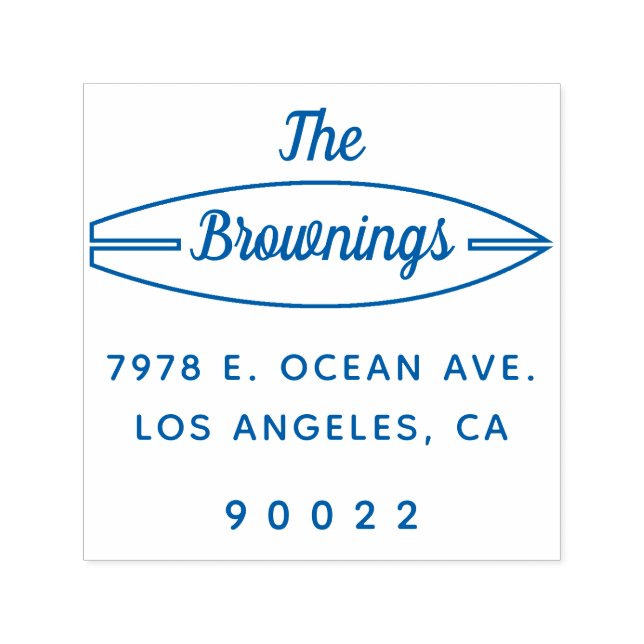 Surfboard White Family Name Return Address Self-inking Stamp (Design)