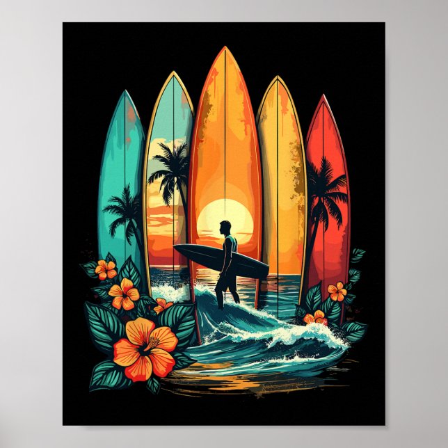 Surfboarder Hawaii Wave Surfing Beach Surfer  Poster (Front)