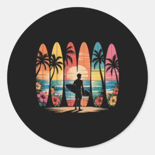 Surfboarder Hawaii Wave Surfing Lover Beach Surfer Classic Round Sticker