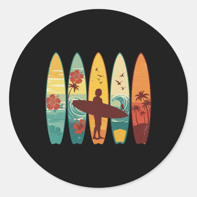 Surfboarder Hawaii Wave Surfing Surfboard Lover Be Classic Round Sticker (Front)