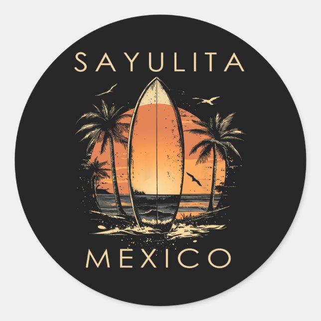 Surfboarder Sayulita Mexico Beach Surfing Surfer V Classic Round Sticker (Front)