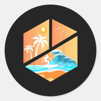 Surfboarder Surfer Retro Vintage Clic Surfing Surf Classic Round Sticker