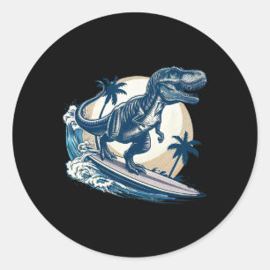 Surfboarding Tyrannosaurus Rex Surfing Dinosaur Lo Classic Round Sticker