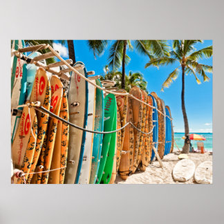 Surfboards at Waikiki Beach, Hawaii Poster
