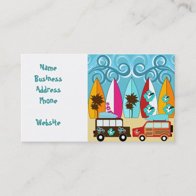Surfboards Beach Bum Surfing Hippie Vans Business Card (Front)