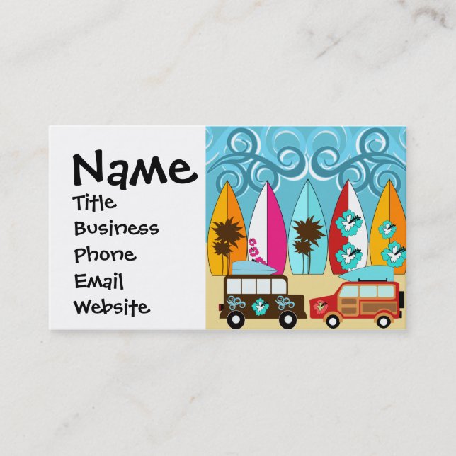Surfboards Beach Bum Surfing Hippie Vans Business Card (Front)