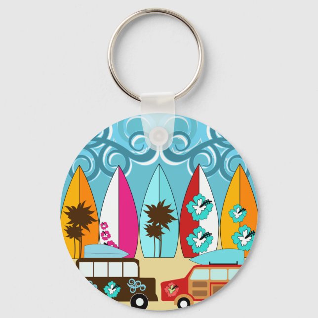 Surfboards Beach Bum Surfing Hippie Vans Key Ring (Front)