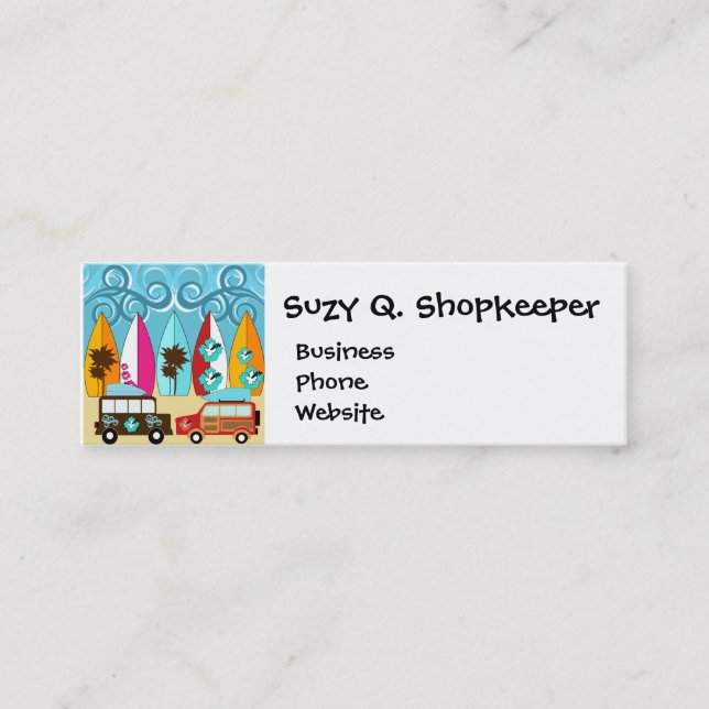 Surfboards Beach Bum Surfing Hippie Vans Mini Business Card (Front)