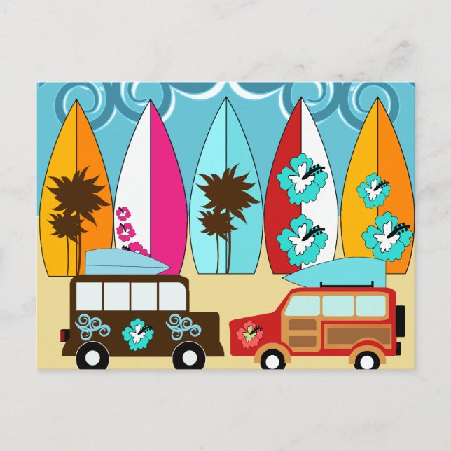 Surfboards Beach Bum Surfing Hippie Vans Postcard (Front)