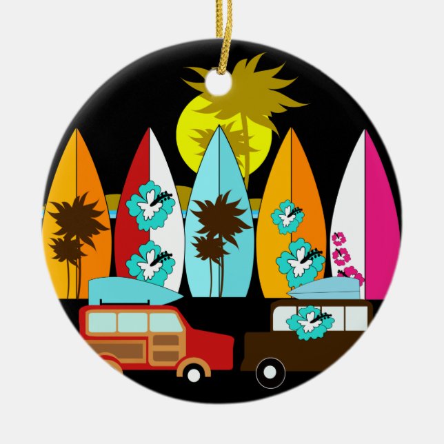 Surfboards Beach Bum Surfing Surfer Hippie Vans Ceramic Tree Decoration (Front)