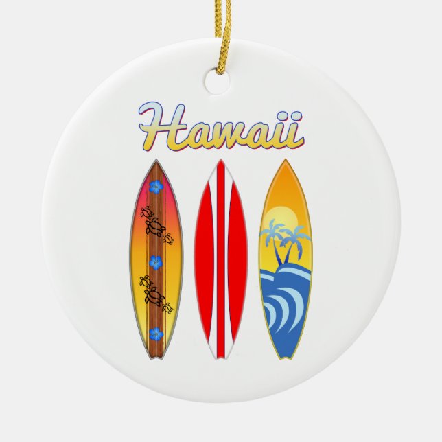 Surfboards Hawaii Islands Ceramic Tree Decoration (Front)