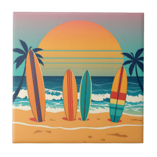 Surfboards on a Tropical Beach Tile