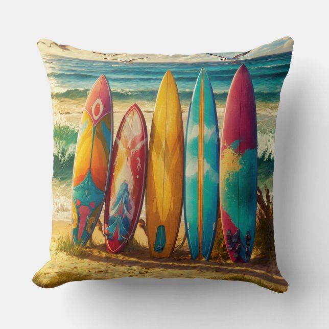 Surfboards On The Beach Cushion (Front)