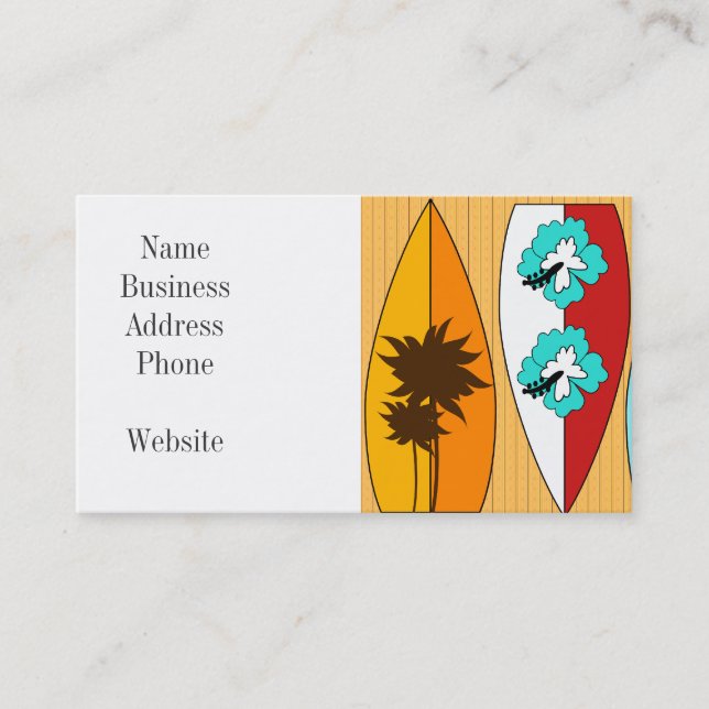 Surfboards on the Boardwalk Summer Beach Theme Business Card (Front)