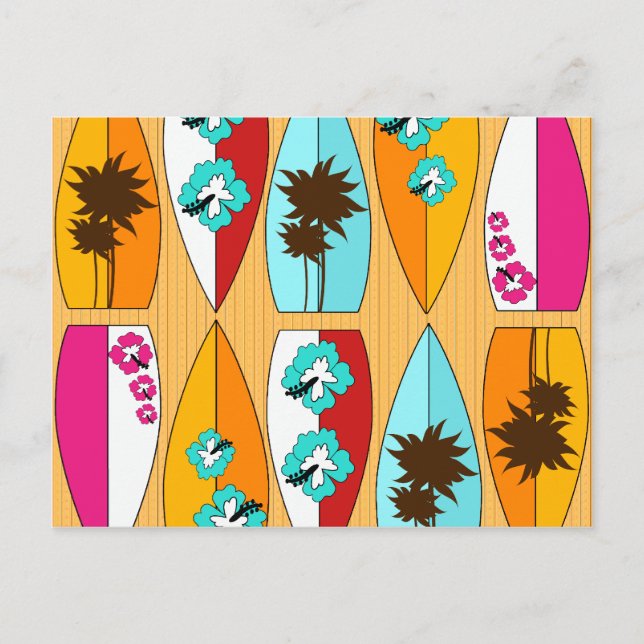 Surfboards on the Boardwalk Summer Beach Theme Postcard (Front)