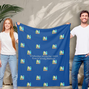 Surfboards Pattern Illustrated and Personalised Fleece Blanket