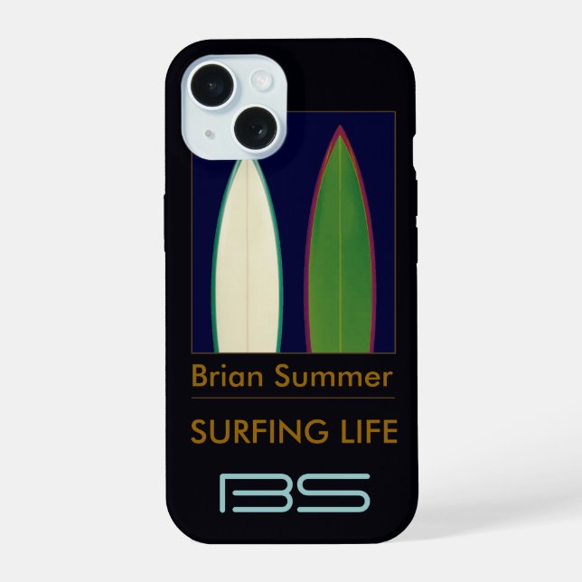 surfboards personalised surf-themed iPhone 15 case (Back)