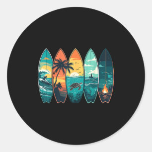 Surfboards Sunset Ocean Beach Vibe Surfer Classic Round Sticker
