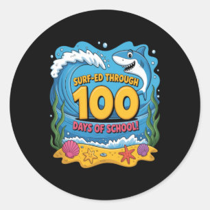 Surfed Through 100 Days Of School Funny Shark Classic Round Sticker