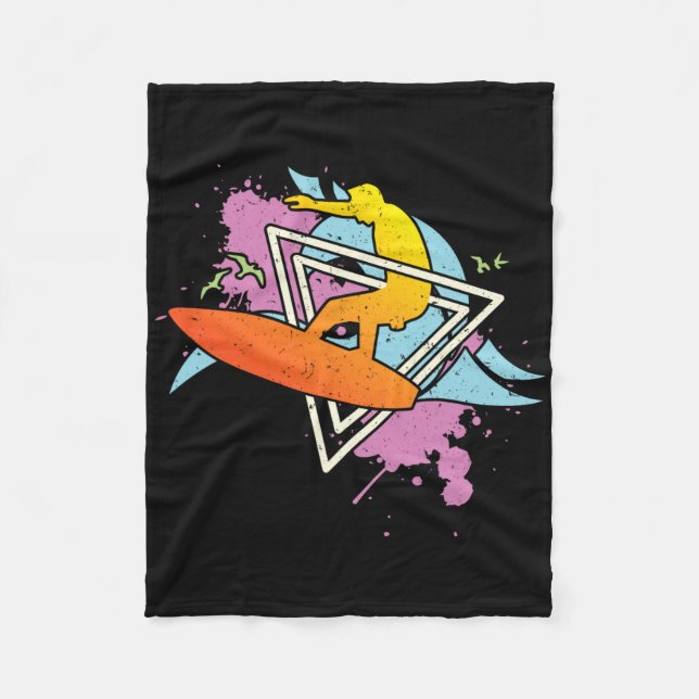Surfer 80s 90s Vaporwave Surfboard  Fleece Blanket (Front)