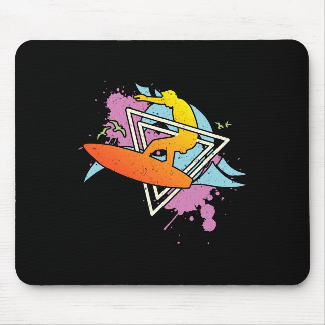 Surfer 80s 90s Vaporwave Surfboard  Mouse Pad (Front)