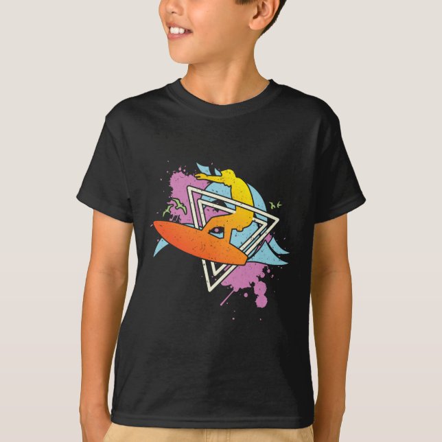 Surfer 80s 90s Vaporwave Surfboard  T-Shirt (Front)