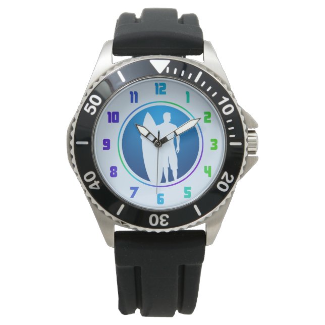 Surfer and Surfboard Watch - surfing time piece (Front)