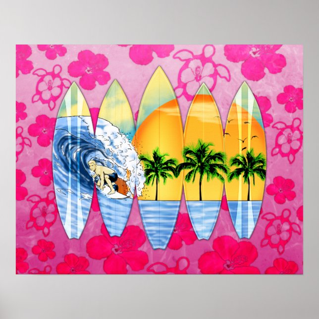 Surfer And Surfboards Poster (Front)