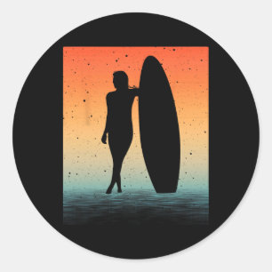 Surfer Art For Women Girls Surf Board Water Surfin Classic Round Sticker