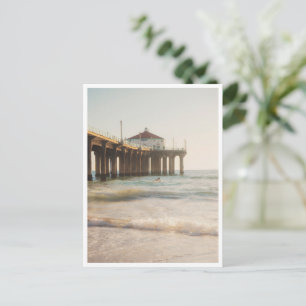 Surfer at Manhattan Beach Pier Sunset Los Angeles Postcard
