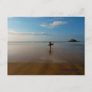 Surfer at Perranporth Beach Cornwall England Postcard