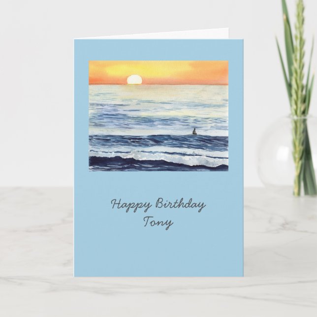 Surfer at Sunrise with a blue background  Card (Front)