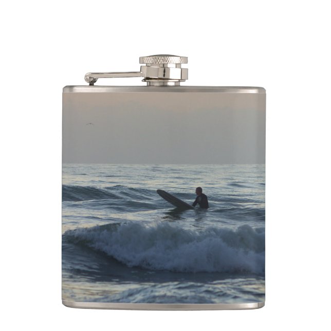 Surfer Awaits Hip Flask (Front)
