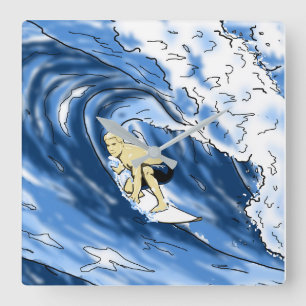 Surfer Big Wave Square Wall Clock