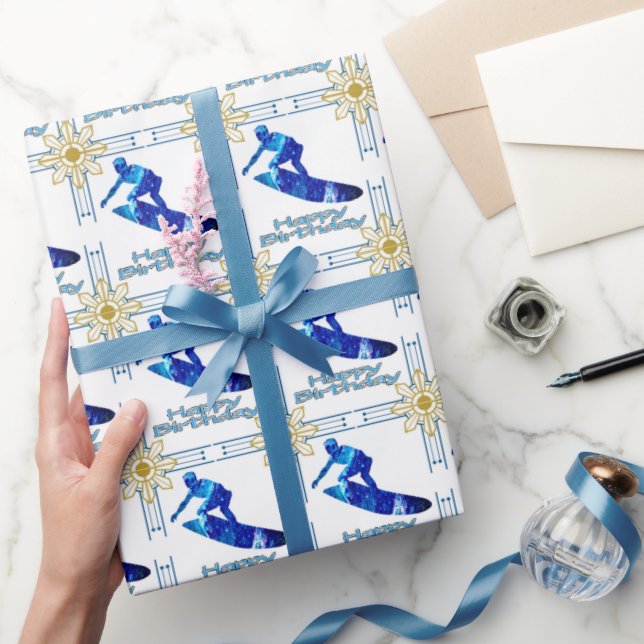 Surfer Birthday Gift Wrapping Papaer Paper (Gifting)