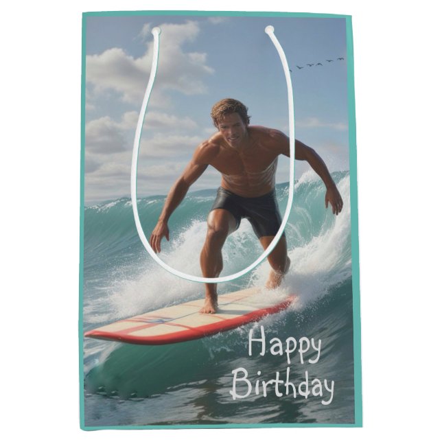 Surfer Birthday Medium Gift Bag (Front)