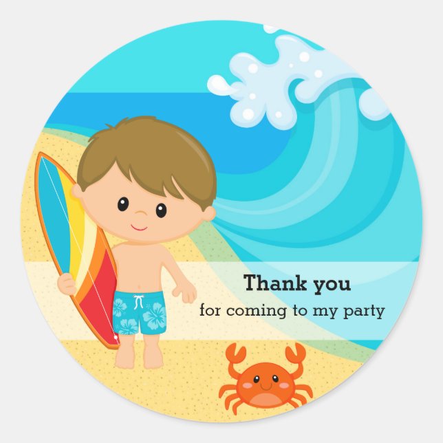 Surfer boy classic round sticker (Front)