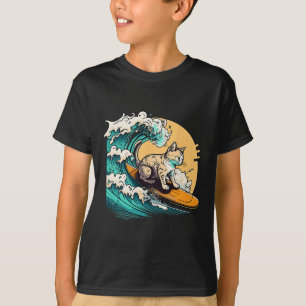 Surfer Cat, Cat On Surfboard, Cat Riding Wave, Fun T-Shirt