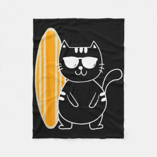 Surfer Cat - Surfing Surfboard Beach Ocean Waves S Fleece Blanket