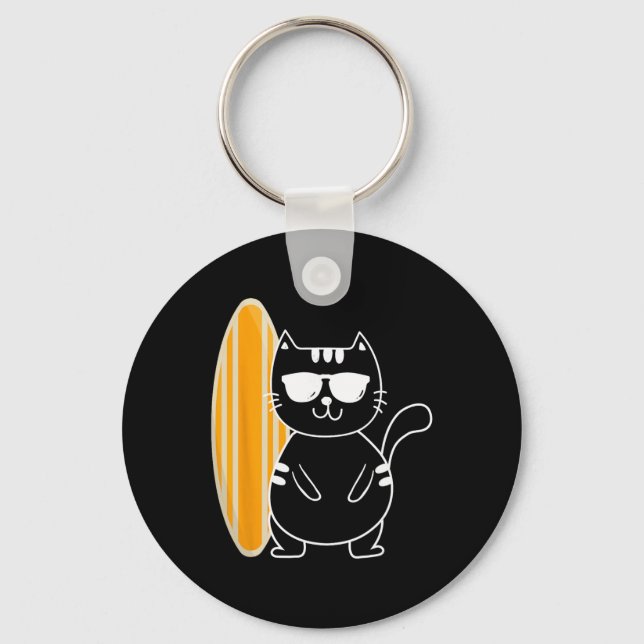 Surfer Cat - Surfing Surfboard Beach Ocean Waves S Key Ring (Front)