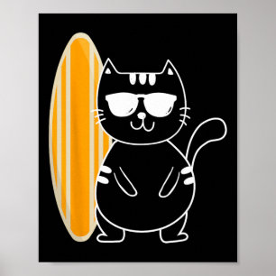 Surfer Cat - Surfing Surfboard Beach Ocean Waves S Poster