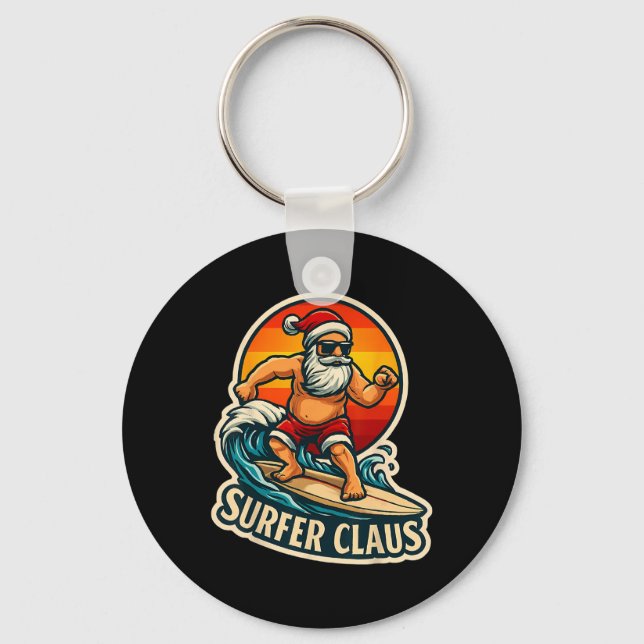 Surfer Claus Funny Santa Surf Instructor Surfing C Key Ring (Front)