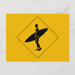 Surfer Crossing Warning Sign, San Diego Postcard