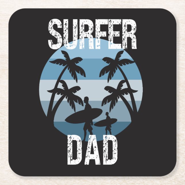 Surfer Dad Square Paper Coaster (Front)