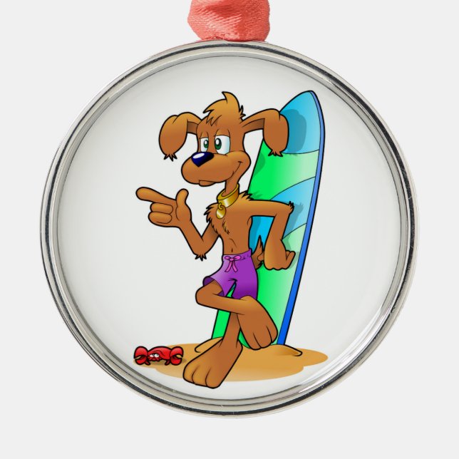 SURFER DOG METAL TREE DECORATION (Front)
